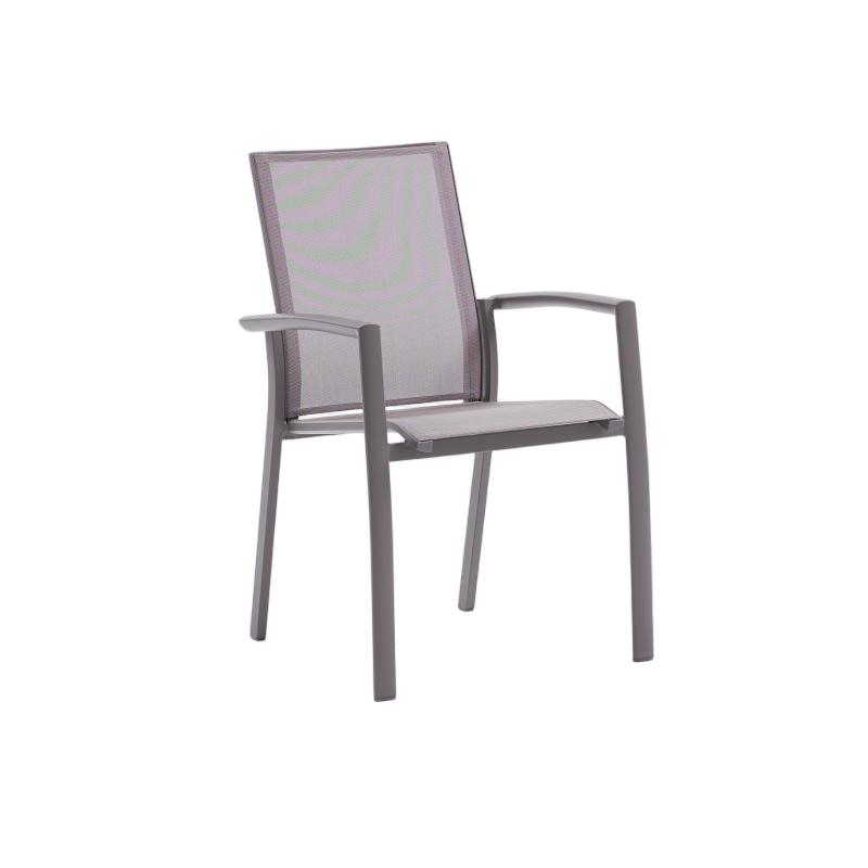 Commercial patio dining chairs on a restaurant terrace